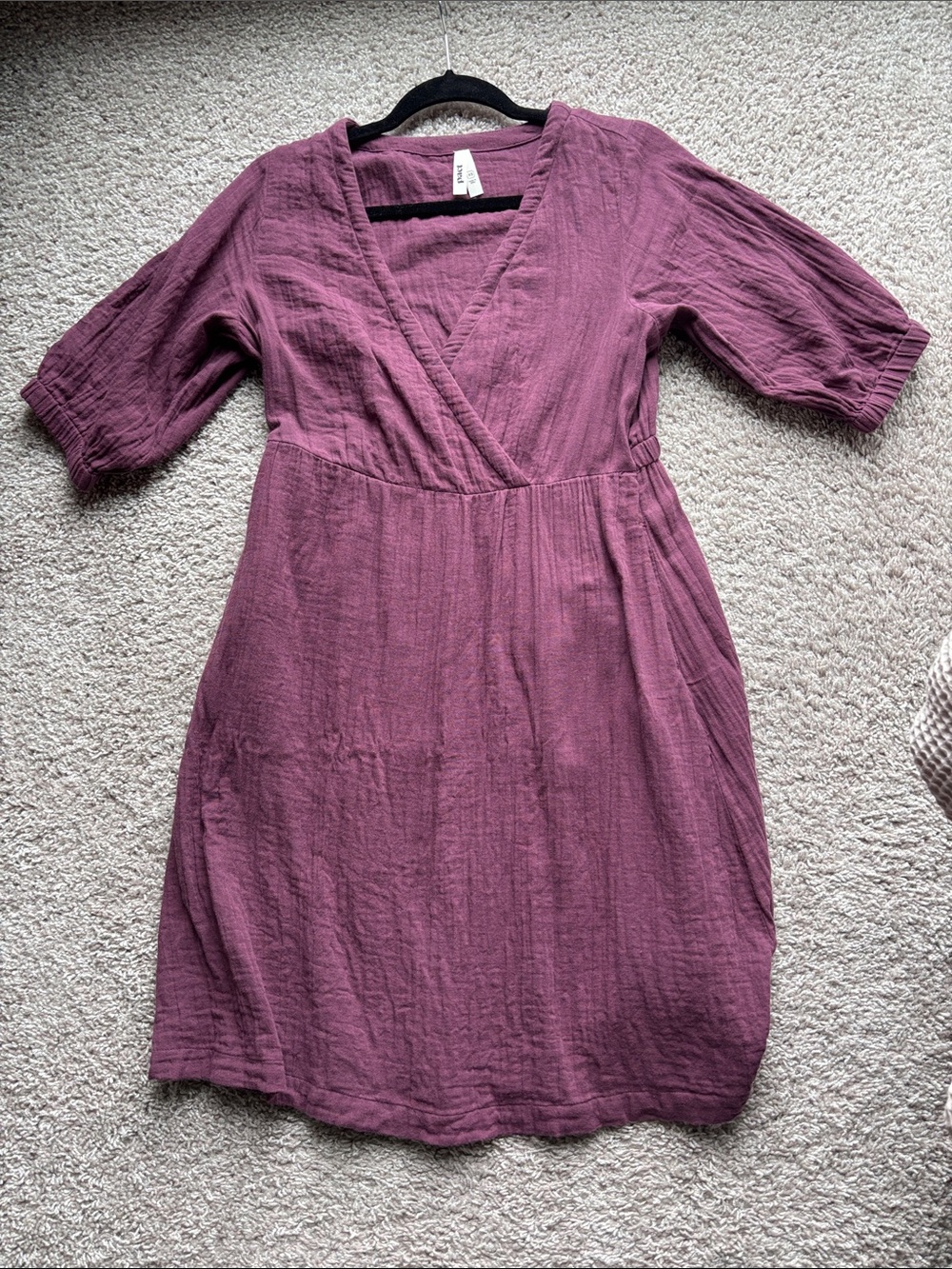 Pact Women's Maroon Coastal Double Gauze Crossover Dress